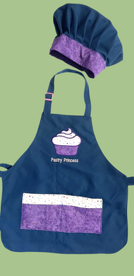 Pastry Princess Apron and Adjustable Chef Hat for children.