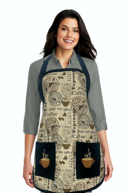 Coffee Print Apron with Pockets