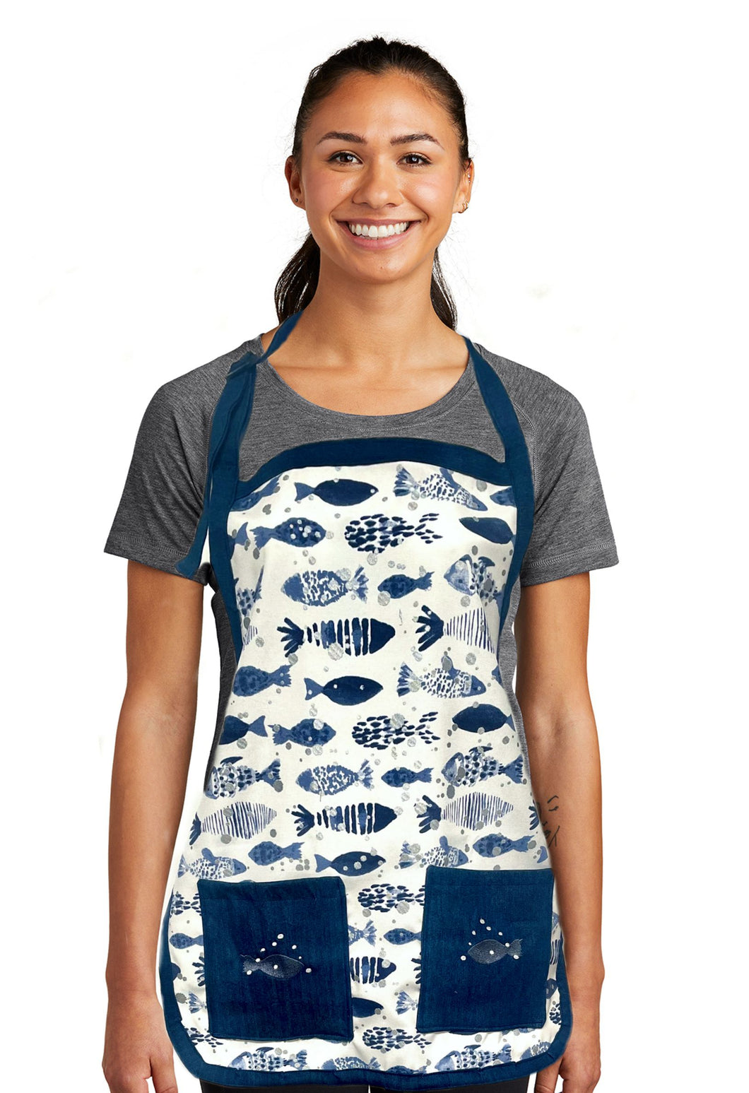 Fish  Print Apron with Pockets